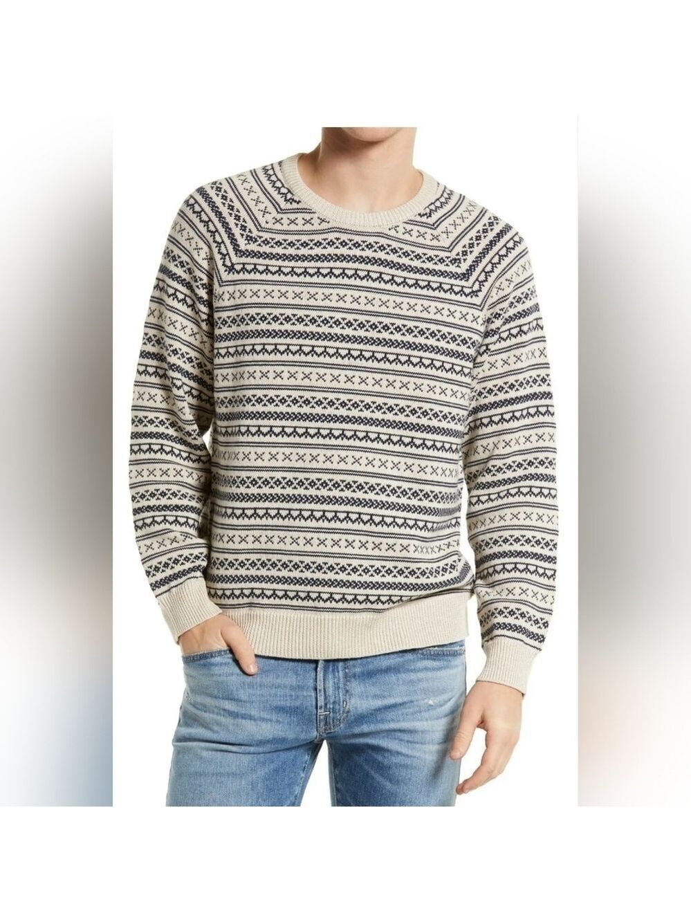 Marine Layer Mens Knox Fair Isle Crewneck Sweater Medium